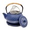 3 Piece Set Blue Japanese Cast Iron Teapot, Loose Leaf Tetsubin with Infuser and Trivet (27 oz)